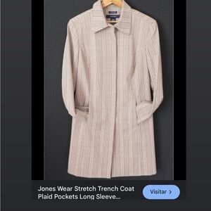 Jones Wear Women's Trench Coat - Cream and Brown Plaid